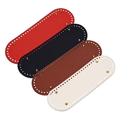 4pcs PU Leather Bag Bottom Shaper for Knitting Crochet, Base Shaper for DIY Basket Weaving Supplies, Black/Beige/Red/Brown, 3.9 * 11.8 inch