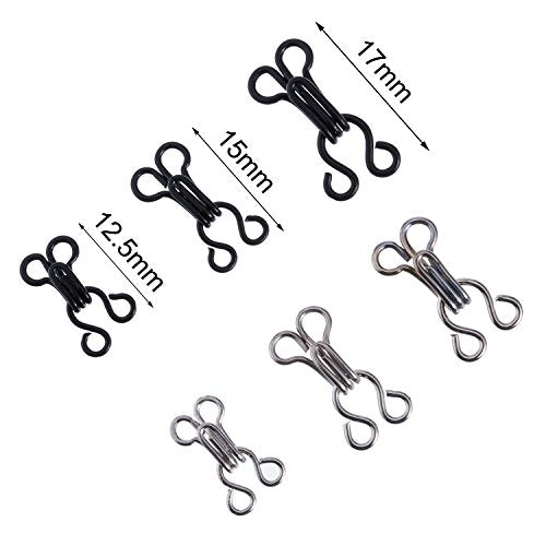 50 Set Sewing Hooks and Eyes Closure for Bra and Clothing, 3 Sizes (Silver and Black)