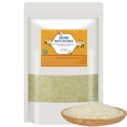 Aku Tonpa 2 LB White Pure Beeswax Pellets, Triple Filtered Bees Wax for Skin, Face, Body, Hair Care, DIY Creams, Lotions, Lip Balm, Canning, Candle and Soap Making Supplies