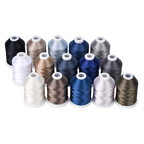 Simthread Machine Embroidery Thread with Storage Box Polyester 20 Options 15 Spools Set for Embroidery Sewing Machine (Grey)