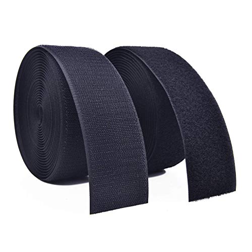 Vkey 50mm(2") Width 5 Meters Sew-On Hook and Loop Fastener Tape Tape Nylon Strips Fabric Non-Adhesive Back Black
