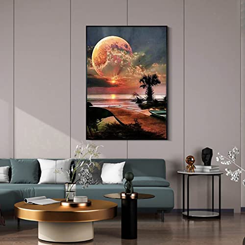 5D Diamond Painting Art Kits for Adults Kids Beginner, Moon Night Picture Arts Craft Paint by Diamonds Dotz,Moon Diamond with Full Round Drill for Gift Home Wall Art Decor 11.8x15.75 inch (YH6017)