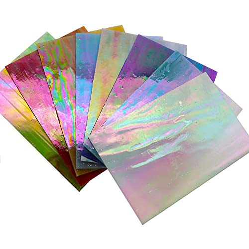 LITMIND 8 Pack Stained Glass Sheets Variety Pack, 4 x 6 inch Iridescent Glass Sheets for Beginners, Mosaic Tiles for Crafts, Art Glass Pack (Opaque/Iridescent)