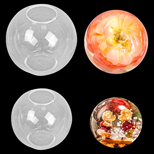 FineInno 2 PCS Sphere Resin Molds, Round Beads Silicone Molds, Ball Molds for Epoxy Resin DIY Pendant Earring Jewelry Making