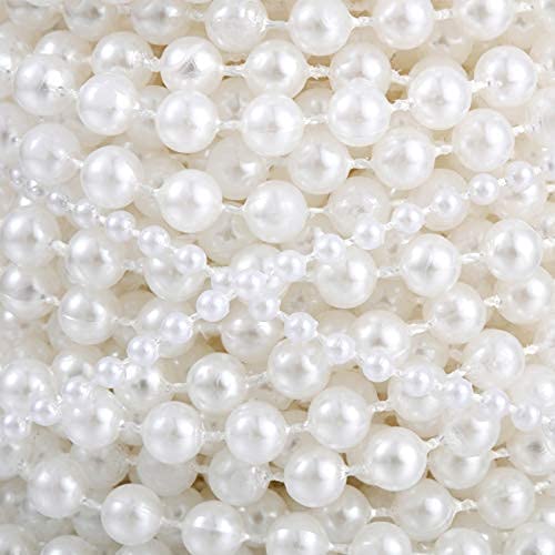 2 Rolls 96 Feet 3 mm 6 mm Christmas Faux Pearl Bead Garlands Pearls for Crafts DIY Long Pearl Beads for Christmas Wedding Party Decoration DIY Crafts