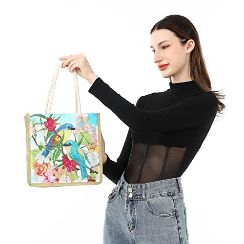 QIDS DIY Diamond Painting Tote Bag Aesthetic for Women Shoulder Bag Handbags Handmade 5D Diamond Art Bag for Adults Reusable Medium (Birds), Q0022