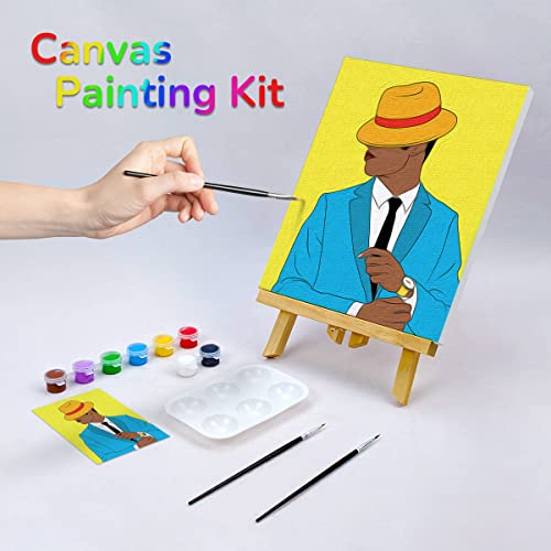 Canvas Painting Kit Pre Drawn Canvas for Painting for Adults Party Party Kits Paint and Sip Party Supplies 8x10 Canvas to Paint Afro King 8 Acrylic Colors,3 Brush,1 Pallet Boy Paint Art Set