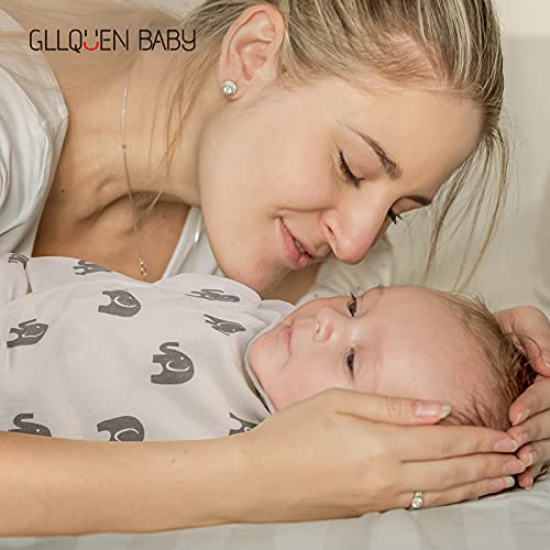 GLLQUEN BABY Organic Swaddle Blankets for Baby Boy Girl, Gray Elephant Star & Stripe, 3 Pack Wrap Set, Newborn Adjustable Swaddles Sleep Sack, 0-3 Months (Small/Medium)