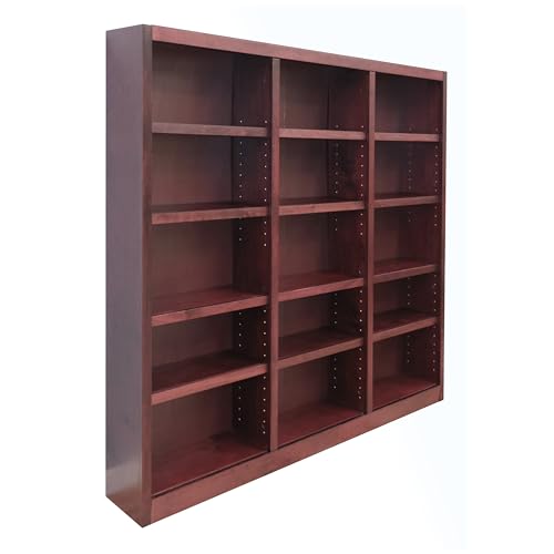 Traditional 72" Tall 15-Shelf Triple Wide Wood Bookcase in Cherry
