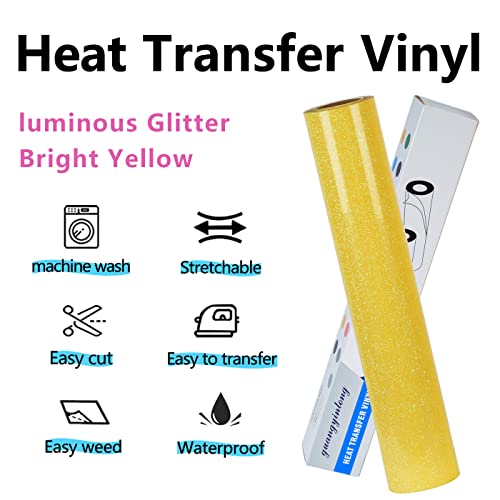 guangyintong Glow Glitter HTV Heat Transfer Vinyl Rolls 12" x 5ft - Iron on Vinyl Easy to Cut &Weed, Glossy Surface (J21-Glow Glitter Gold)