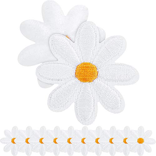 Daisy Flower Patch Clothing Iron On Patches Appliques Delicate Embroidered for DIY Decoration T-Shirt Backpack Hoodies Shoes Bags 1.38 Inch (40 Pieces)