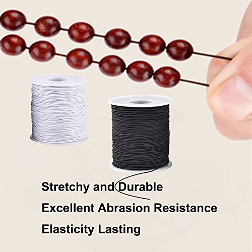 Stretchy String for Bracelets, 4 Rolls 1 mm Sturdy Elastic String Elastic Cord for Jewelry Making, Necklaces, Beading (2 Black+ 2 White)