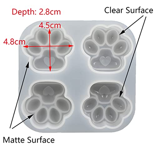 Pack 2, Large Cat Paws Shape Epoxy Mold, Mirror & Matte Finish Surface Middle Heart Cat Footprint DIY Resin Casting Silicone Mold, 4.8 x 4.5 x 2.8cm