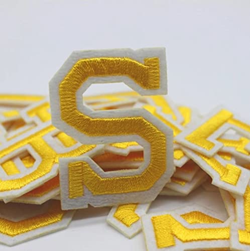 Letter Iron On Patches Sew On Appliques with Yellow Embroidered Patch A-Z Letter Badge Decorate Repair Patches 26 PCS Alphabet Set for Hats, Jackets, Shirts, Vests, Shoes, Jeans