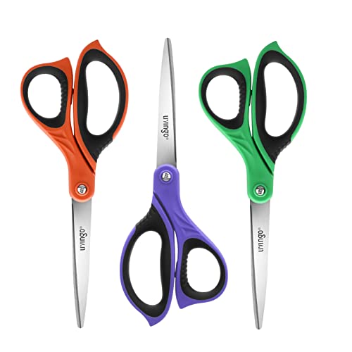LIVINGO 3 Pack Sharp Scissors, 8.5 inch Comfort Grip Scissors All Purpose for Office, Stainless Steel Shears for Home Heavy Duty Cutting Fabric Sewing, Paper, School Crafting DIY