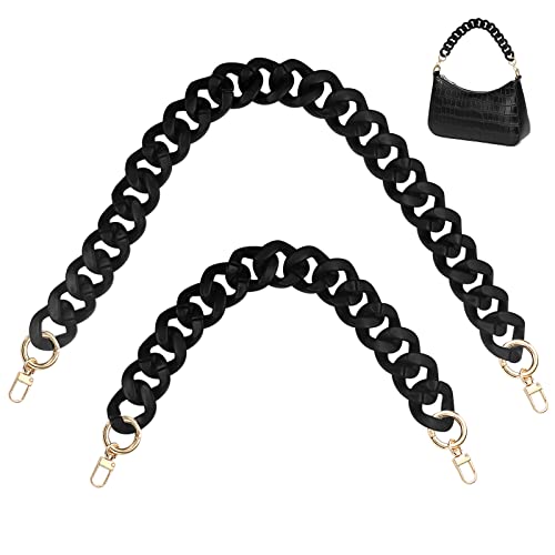 findTop 2 PCS Large Flat Chain Strap, Black Acrylic Chain Handbag Strap, Handbag Strap Replacement Wallet Clutch Handbag DIY Craft (40cm and 60cm)