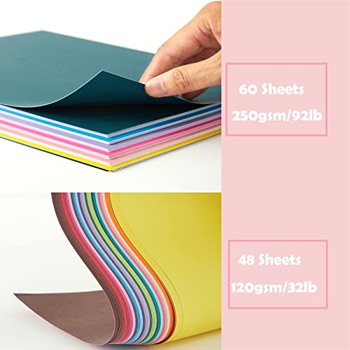Livholic 108 Sheets Colorful Cardstock Paper,8.27x11.6 Inch Colored Card Stock Pastel Construction Paper for DIY Craft,Scrapbook Paper Back to School Supplies (120GSM & 250GSM MIXED)