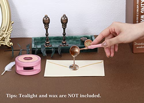 Shinowa Wax Seal Warmer, Wax Seal Kit Melting Furnace Tool with Wax Melting Spoon for Melting Wax Seal Beads or Sticks, Wax Stamp Spoon Holder for Letter Envelope Sealing, Pink