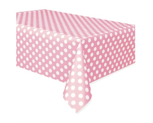 Unique Industries Dotted Rectangular Plastic Table Cover, 54" x 108", Light Pink