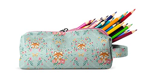 Simple Modern Pencil Case, Pouch, Box for School | Kids Durable Bag Organizer for Office, Makeup and Travel Supplies | Hudson Collection | Pattern: Fox and the Flower