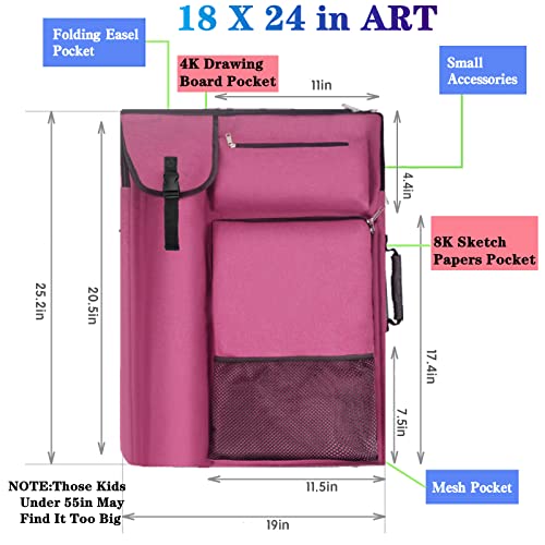 TreochtFUN Art Portfolio Case,Art Portfolio Bag 18 x 24, Artist Backpack for sSupplies/Artwork/Drawing Sketching Painting(Pink)