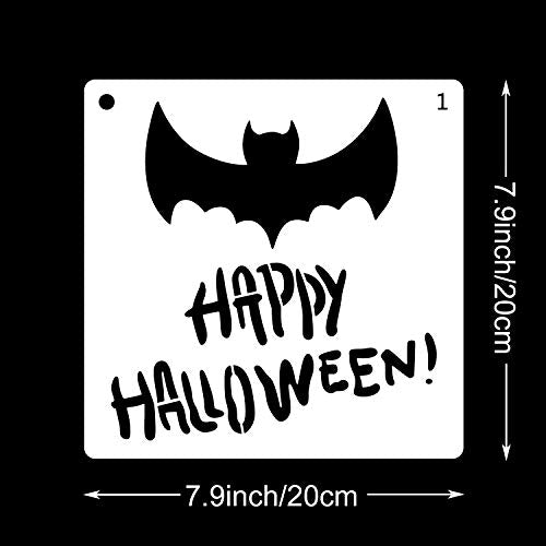 LLGLTEC 9 Pieces Halloween Stencils Template DIY Halloween Designs 7.9''x7.9'' Extra Large Reusable Plastic Crafts for Painting on Wood, Paper, Fabric, Glass, Wall Art