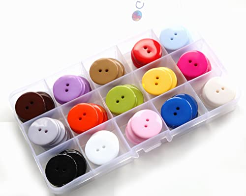 GANSSIA 1 Inch (25mm) 15 Colors Assorted Buttons 2 Holes Resin Button for Sewing and Craft Pack of 105pcs (Each Color 7 PCS)