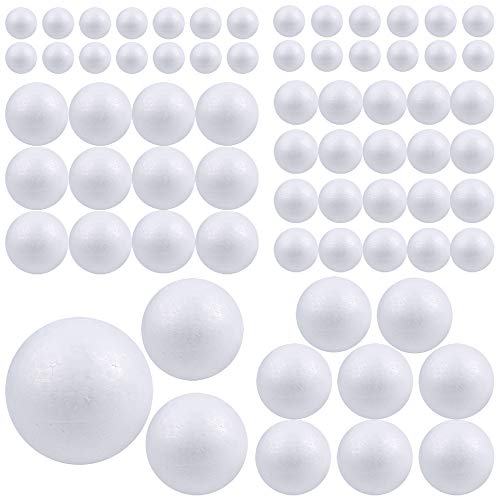 Pllieay 88 Pieces 6 Sizes White Foam Balls Polystyrene Craft Balls Craft Decoration Balls for DIY Art Craft, Household and School Projects