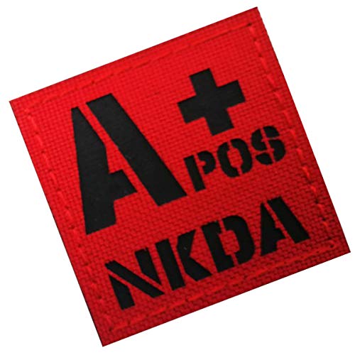 A Positive Blood Type Patch, A POS A+ NKDA Infrared Ir Reflective Medical Patches, Hook and Loop Fastener Backing - 1.97 x 1.97 Inch - Bundle of 3 Pieces - No Known Drug Allergies