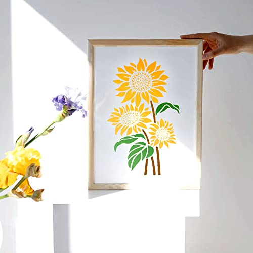 Sunflower Stencil for Painting, 8x11 Inches Sunflower Flower Stencil Floral Stencil, Reusable Sun Flower Stencils for Painting on Walls DIY Crafts Wood, Canvas, Paper