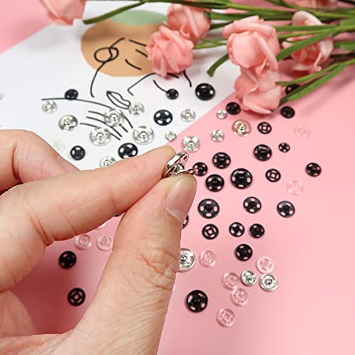 TOAOB 100 Sets Sew-on Snap Buttons Heavy Duty Brass Snaps Fasteners 4 Sizes Black and Silver Press Studs Snap Kit for Sewing Clothing Jackets Jeans Wears Bracelets Bags