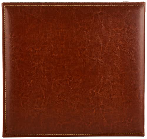 Pioneer 12 Inch by 12 Inch Postbound Embossed Sewn Leatherette Cover Memory Book, Brown