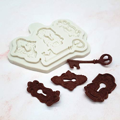 Allinlove 3pcs Vintage Lock Key Hinges Screws with Fondant Silicone Mold Chocolate Candy Mold Soap Mold Candle Mold Hand Mold DIY Hand Tools Baking Molds Polymer Clay Epoxy Mold