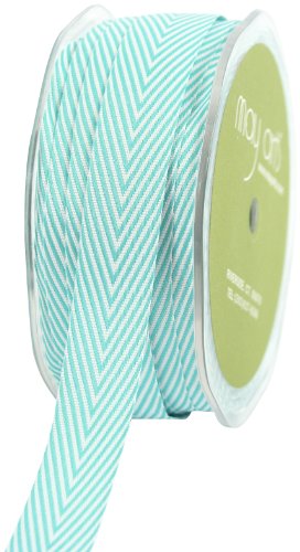 May Arts 3/4-Inch Wide Ribbon, Turquoise Twill with Chevron Stripes