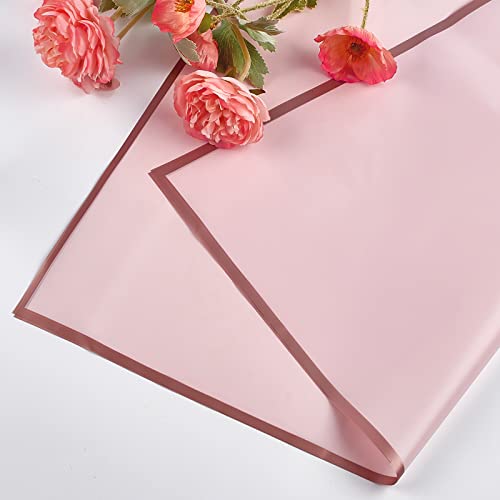 Jutieuo 20 Sheets Flower Wrapping Paper Florist Bouquet Supplies Waterproof Floral Wrapping Paper with Ribbon, 22.8x22.8 inch (Pink)