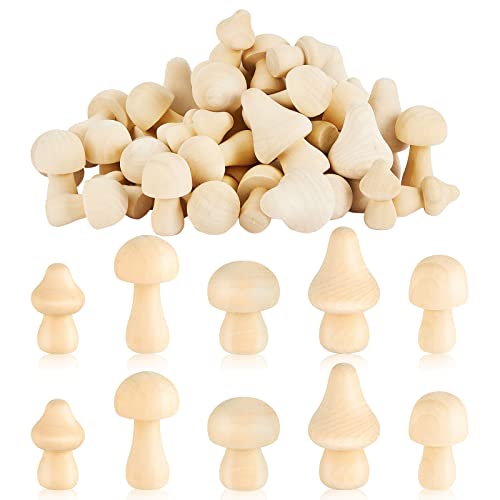 Juexica 42 Pack Mini Various Sizes Mushroom Unfinished Wooden Mushroom Natural Wooden Mushrooms Paintable Mushroom Decorations Wooden Mushroom for Crafts Arts Projects DIY Paint Hanging Ornaments