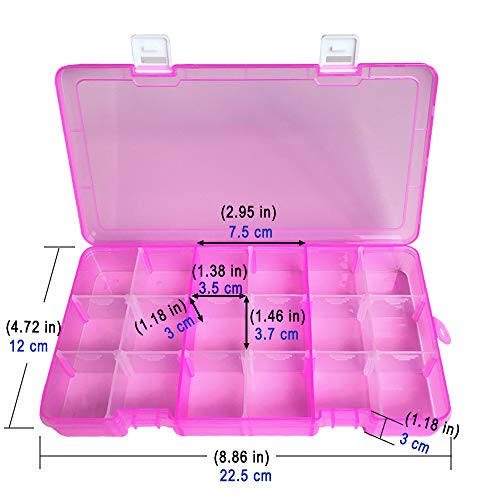 DUOFIRE Plastic Organizer Container Storage Box Adjustable Divider Removable Grid Compartment for Jewelry Beads Earring Tool Fishing Hook Small Accessories(18 grids, Pink-Blue)