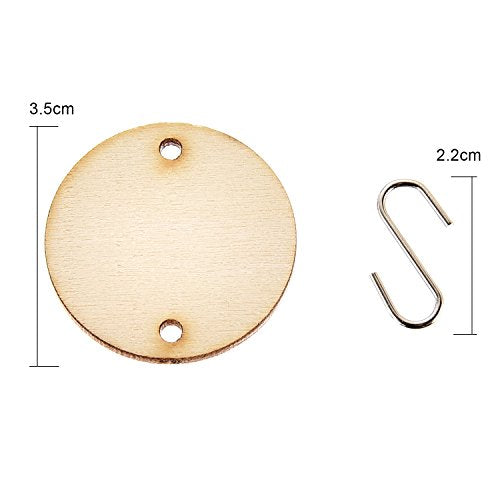 Christmas Wooden Tags with 2 Holes Round Wood Discs and S Hooks Connectors for Christmas, Birthday Boards, Chore Boards and Crafts