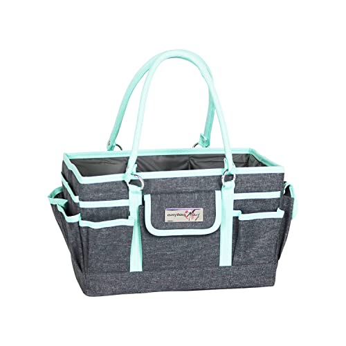 Everything Mary Deluxe Store and Tote, Heather Grey & Teal - Caddy for Art, Craft, Sewing & Scrapbooking Supplies - Craft Organizers and Storage with Many Compartments