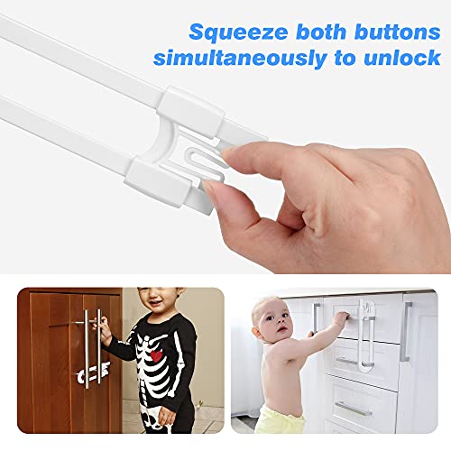 20 Pack U Shaped Sliding Cabinet Locks Baby Proofing - Vmaisi Adjustable Child Safety Locks,Childproof Latches for Kitchen Bathroom Storage Cupboards Doors, Handles and Knobs White