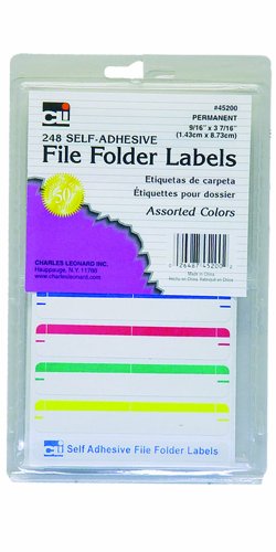 Charles Leonard File Folder Labels, Self-Adhesive, 0.56 x 3.43 Inches, Assorted, 248-Count Box (45200)