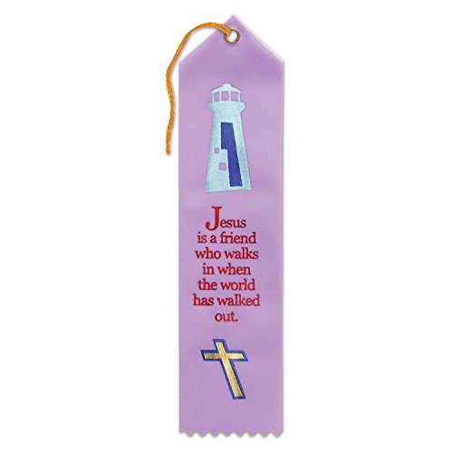 Beistle AR818 Jesus Is A Friend Quote Fabric Ribbon Bookmark, Pink, 2" x 8"