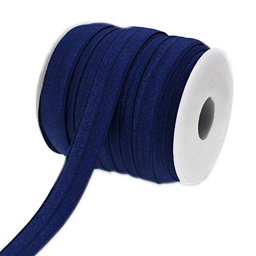 PAMIR TONG 25 Yards Colorful 5/8'' Fold Over Elastic FOE Headband Baby Hairbow Soft Foldover Elastic Binding Webbing Tape Craft Sewing (Navy)