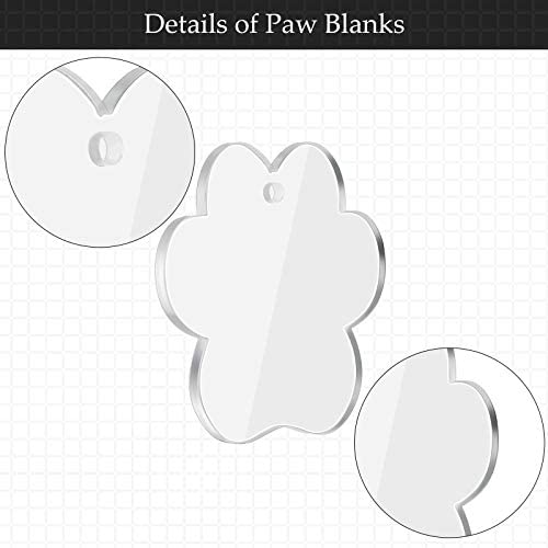 24 Pieces Acrylic Paw Keychain Blanks Clear Paw Shape Key Blanks Transparent Discs Precut Blanks for DIY Vinyl Keychain Projects Making Supplies