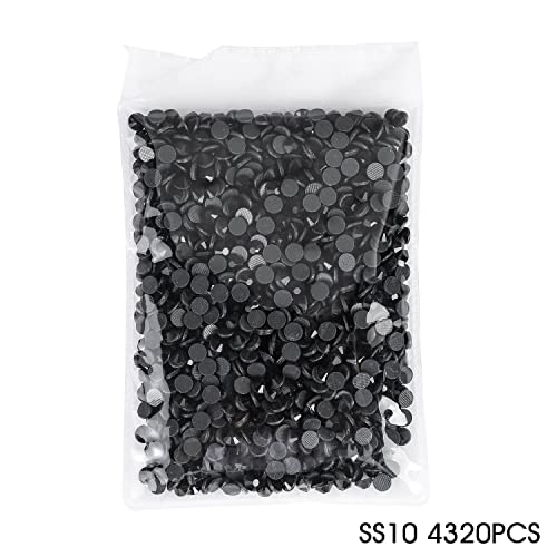 SS10 Black Hotfix Rhinestones Crystal Glass Bulk for Fabric Clothes Shirts Shoes Tumblers Decoration Gifts Flat Back Round(2.8MM 4320Pcs)