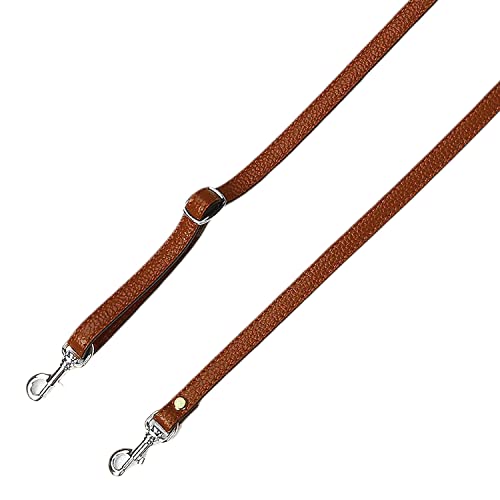 VanEnjoy Adjustable Genuine Leather Crossbody Straps Replacement - Width 1/2“, Length 25”-51” (Brown-Silver Buckles)