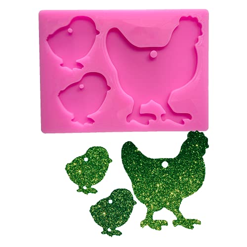 Shiny Glossy fowl Chicken Family Mother and Baby Shape Silicone Molds for DIY Craft Keychain Polymer Clay Mold Necklace Epoxy Pendant Jewellery Resin Crafting Making Backpack Cake Decor Fondant Mould
