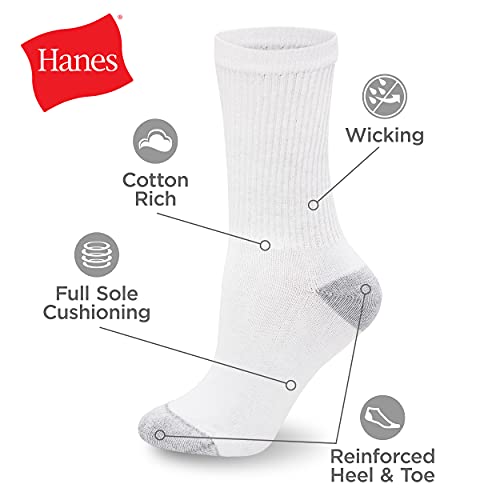 Hanes womens 10-pair Value Pack Crew fashion liner socks, White, 8-12 US