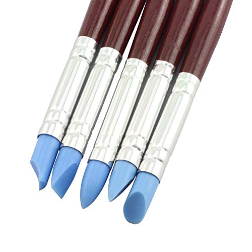 Tegg Clay Sculpting Tool 5PCS 5 Size Rubber Tip Silicon Brushes Pottery Clay Pen Shaping Carving Tools