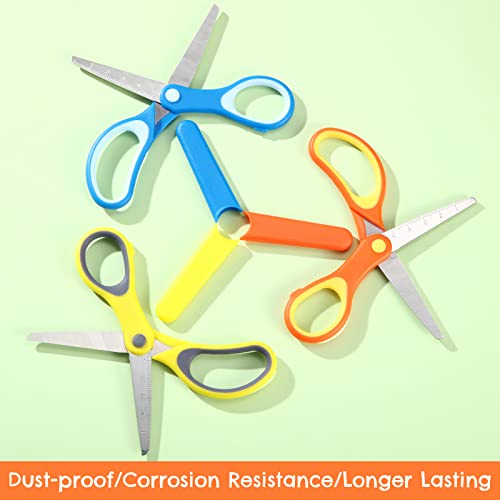 6 Inch Left/Right Handed Kids Scissors, Safety Blunt Tip Toddler Scissors Stainless Steel Blade Scissors with Cover for Children School Classroom Home Teacher Craft Supplies (3 Pieces)